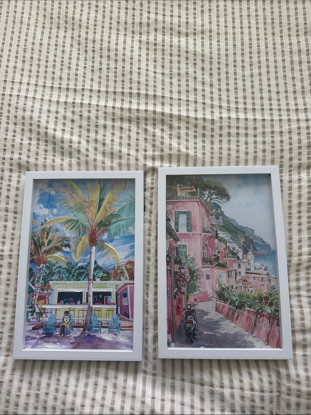 Set of 2 Tropical Coastal Wall Art Prints in White Frames